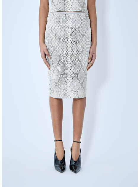 Snake-Print Embossed Midi Skirt