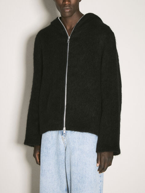 Hairy Zip-Up Hooded Cardigan