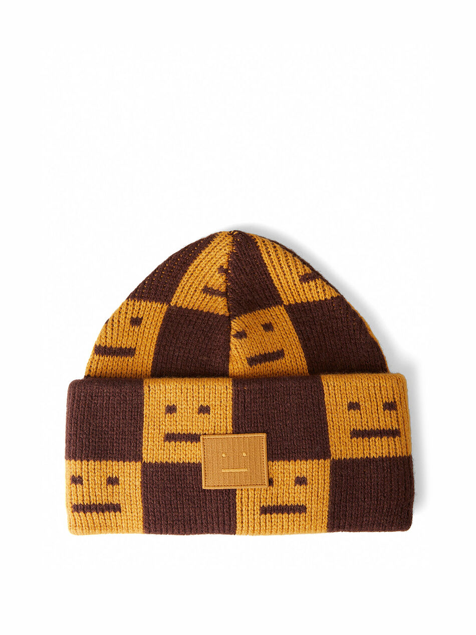 Face Patch Beanie Hat in Orange