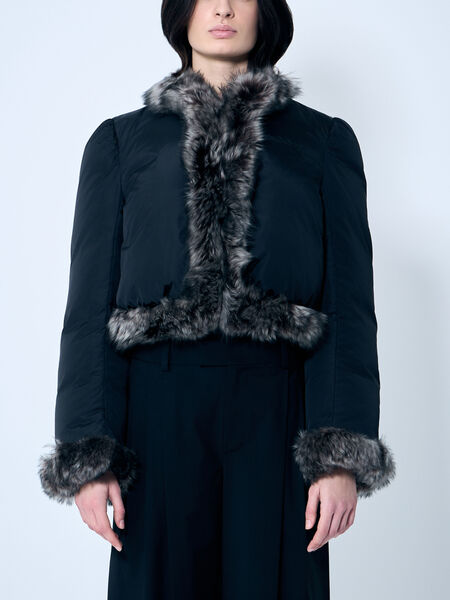 Puffer Jacket With Shearling Trims