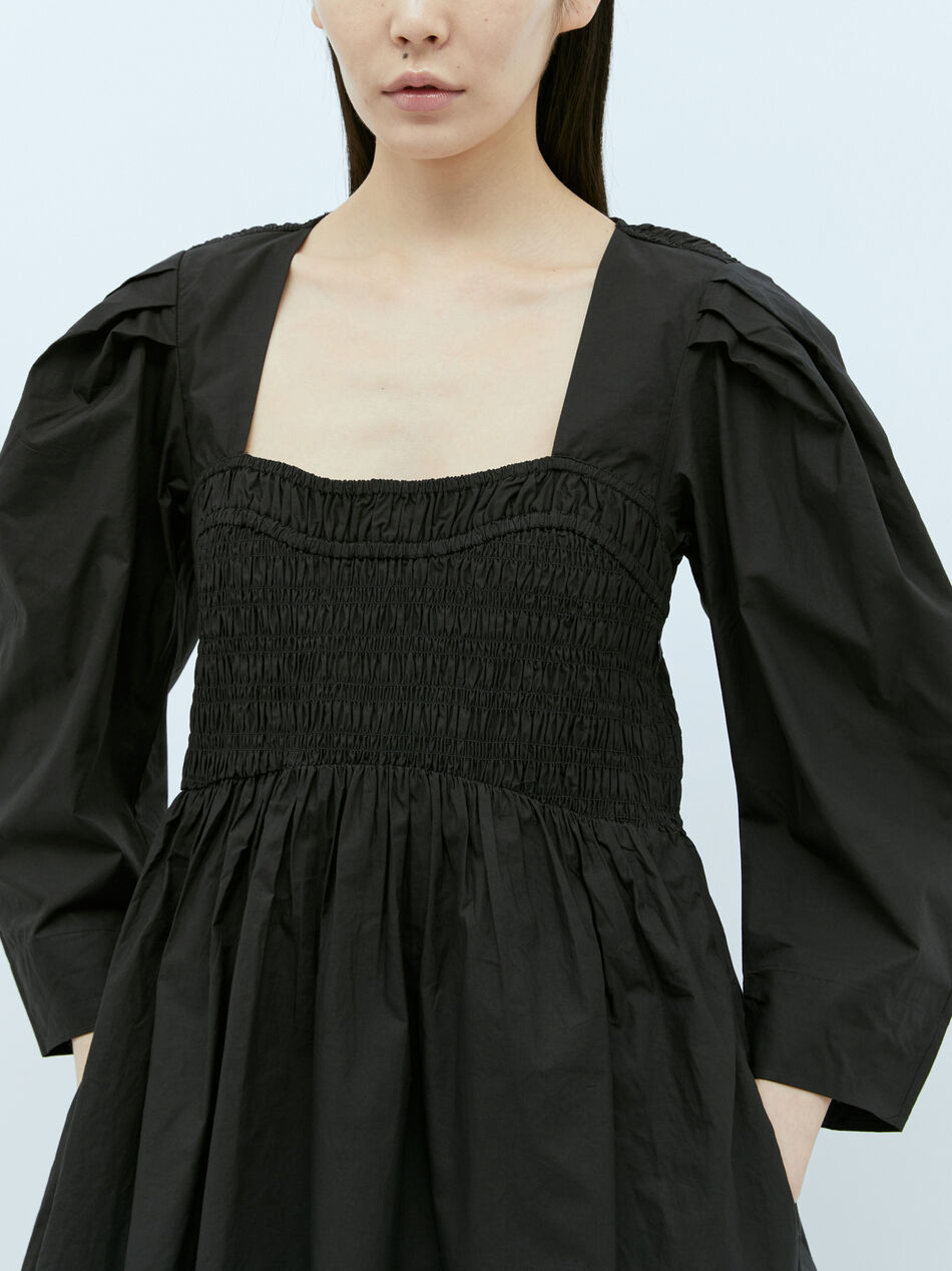 Open-Neck Smock Midi Dress