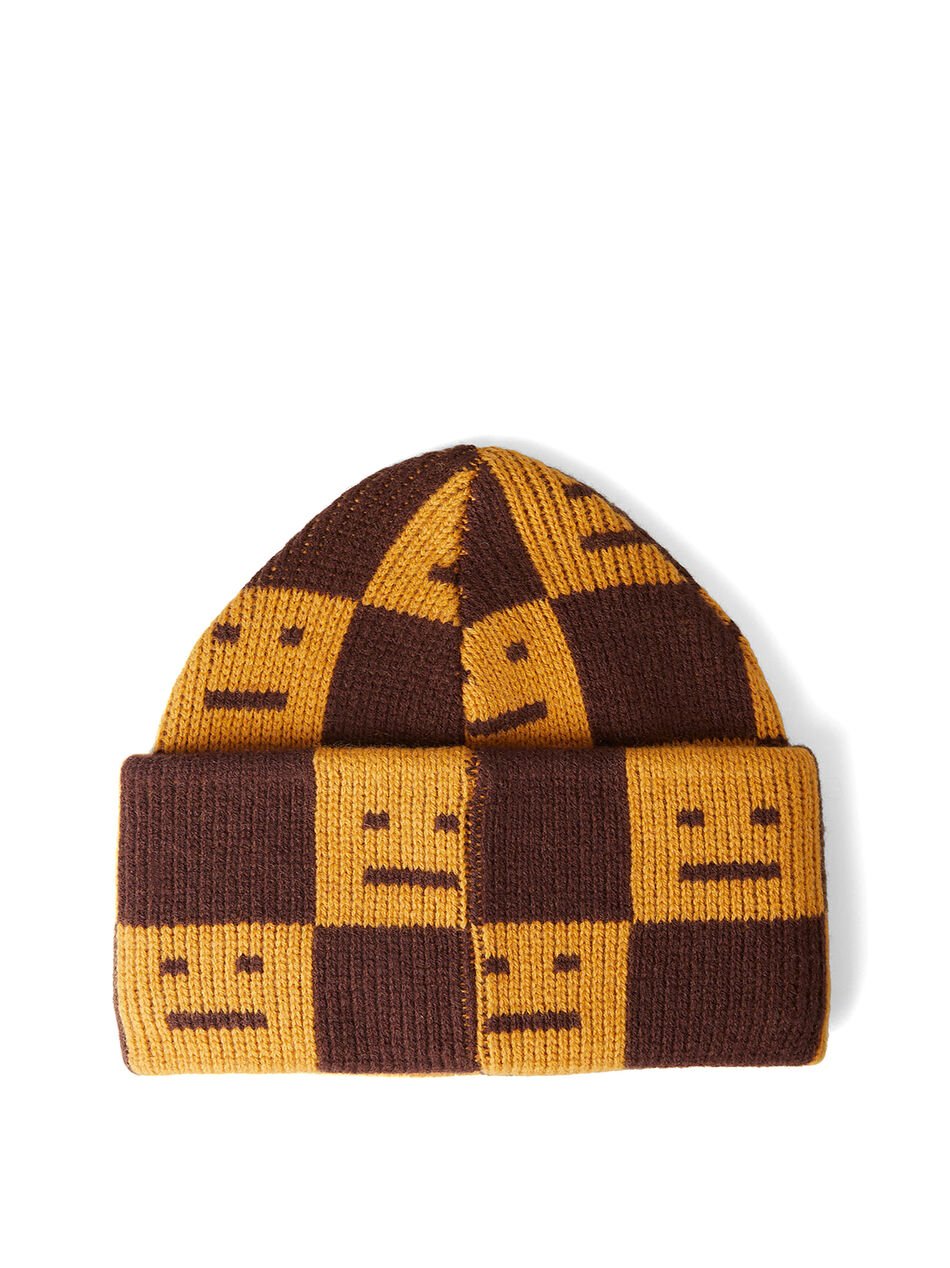 Face Patch Beanie Hat in Orange