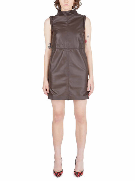 Brown Leather Mini Dress