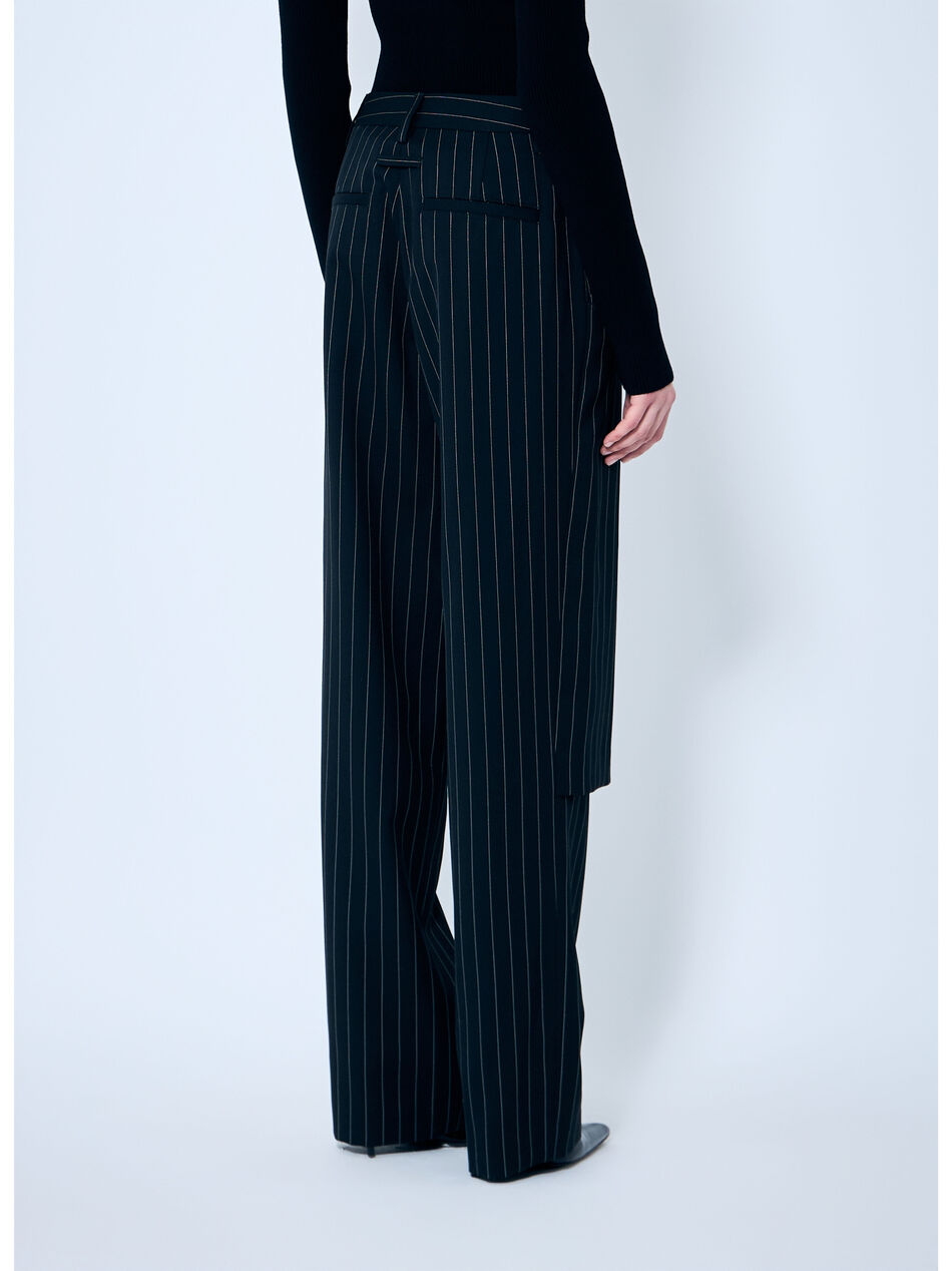 Pinstriped Tailored Pants With Skirt Overlay