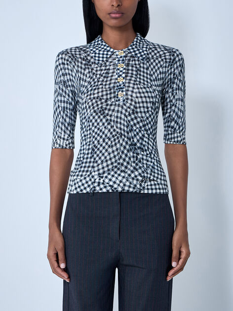 Mesh Printed Polo Top