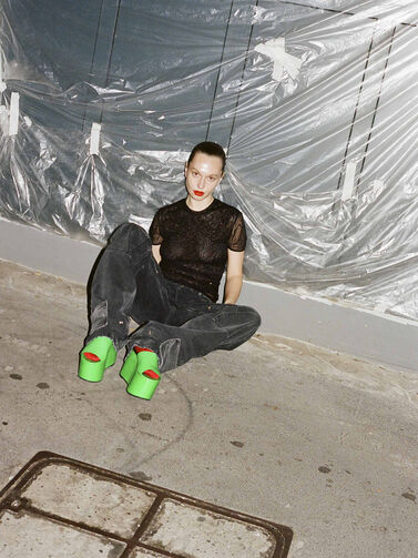 SIMON MILLER Blackout Platform Sandals in Green | THE FLAMEL®