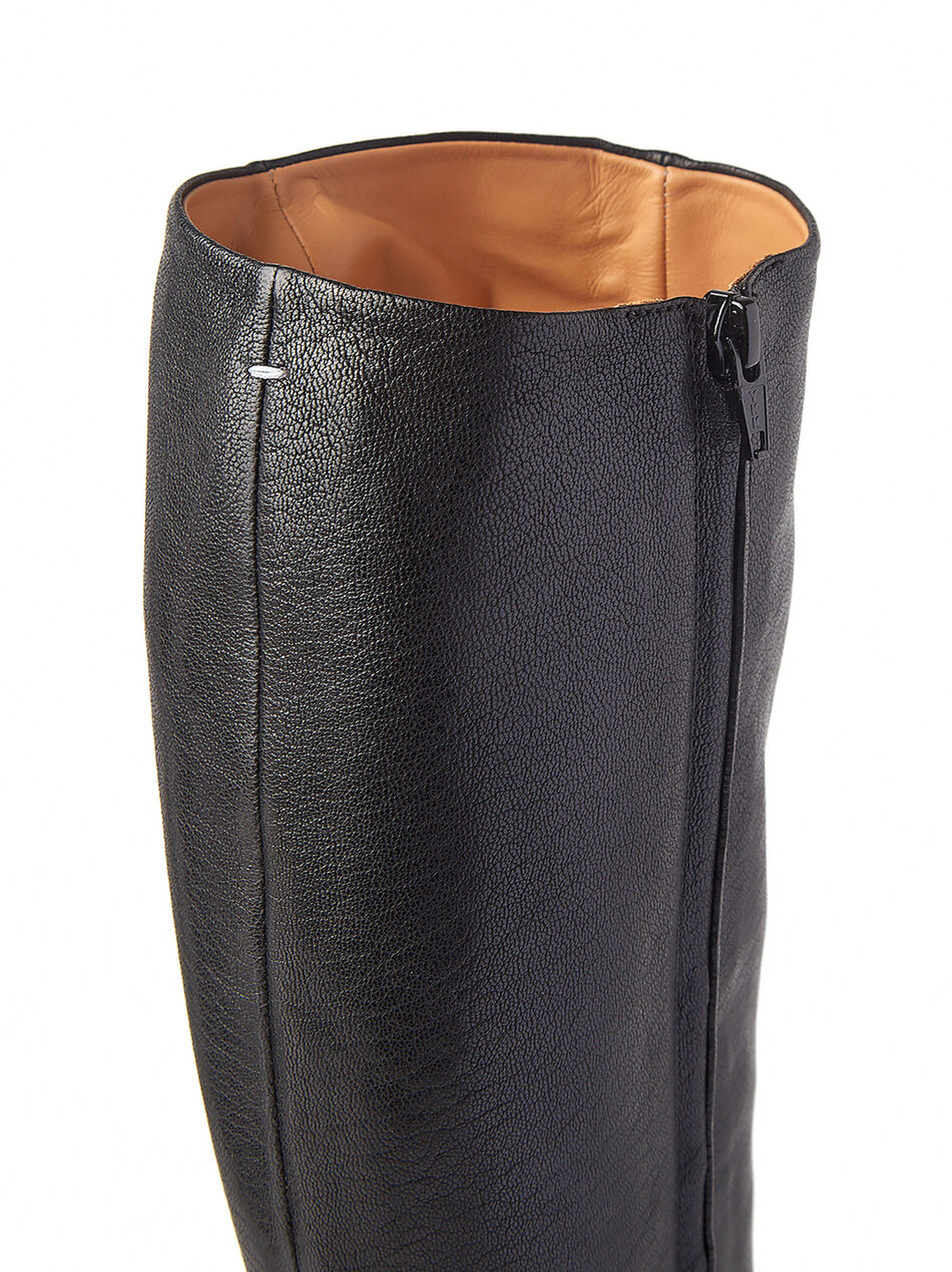 High-Knee Tabi Boots in Black Leather