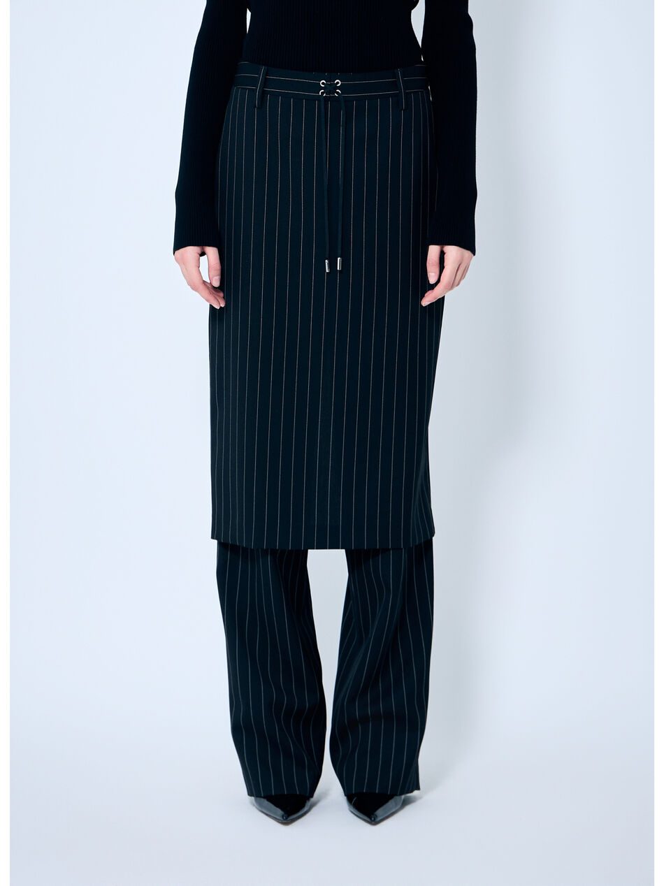 Pinstriped Tailored Pants With Skirt Overlay