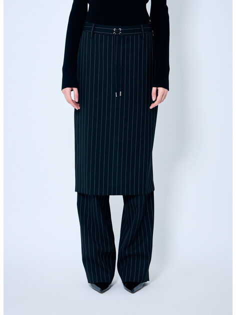 Pinstriped Tailored Pants With Skirt Overlay