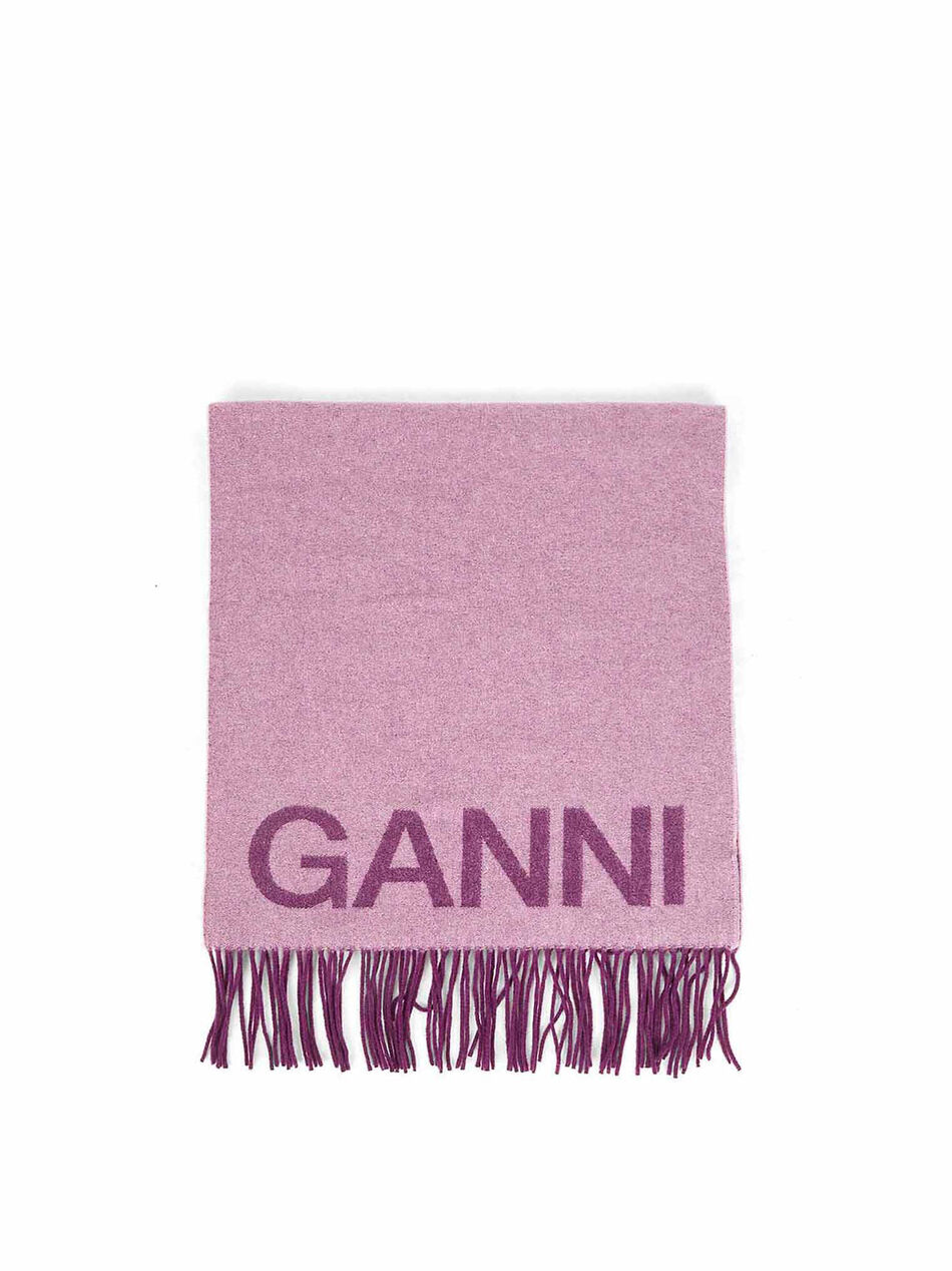 Recycled Wool Logo Fringed Pink Scarf