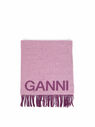 GANNI Sciarpa in Lana Riciclata Rosa con Logo e Frange Rosa flgan0247066pin
