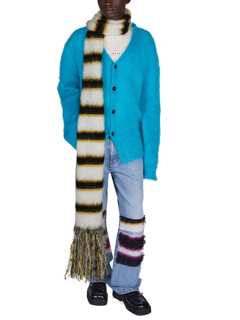 Fuzzy Stripe Scarf in White