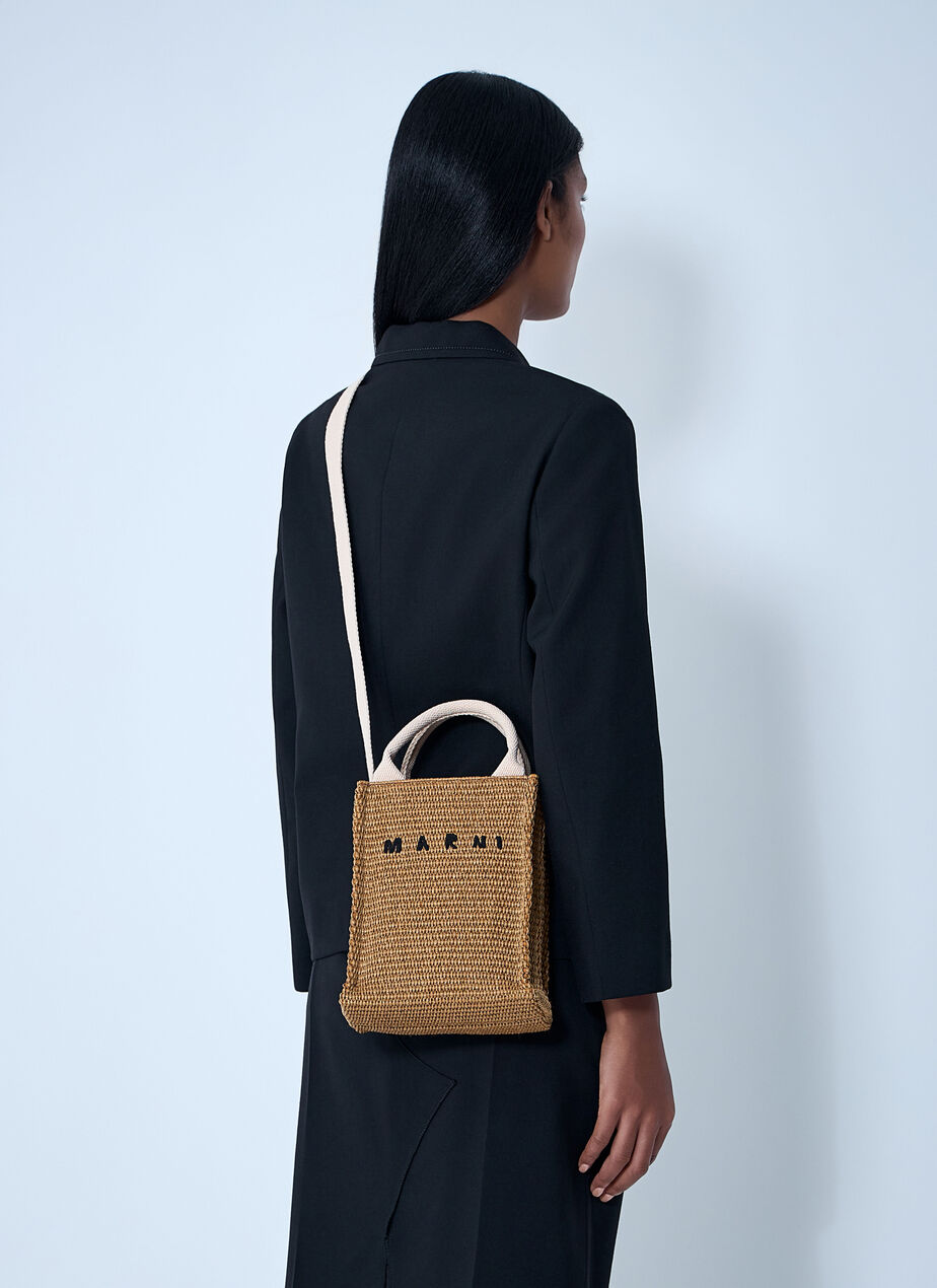 Mini Logo Motif Raffia Handbag