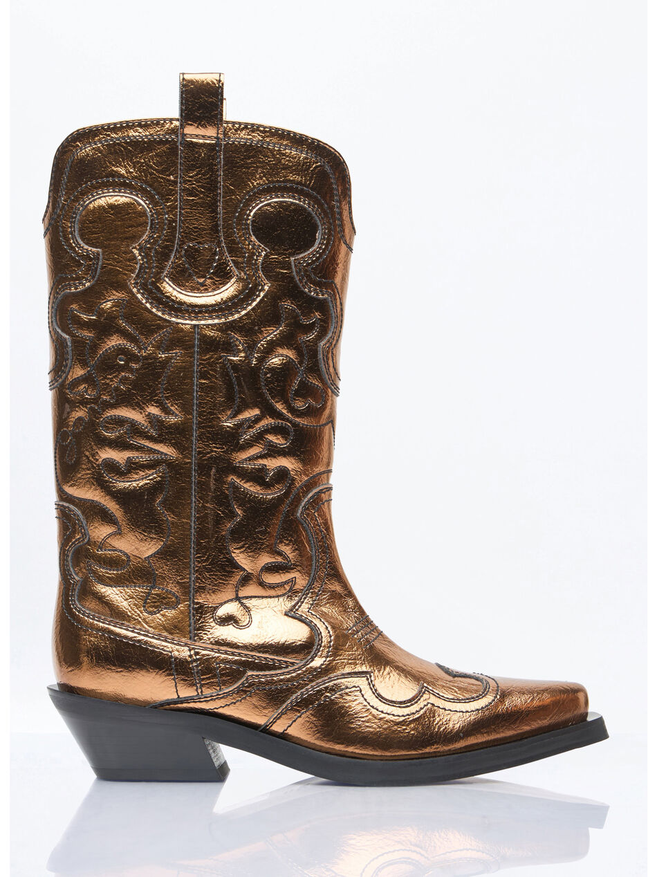 Mid Shaft Embroidered Metallic Western Boots