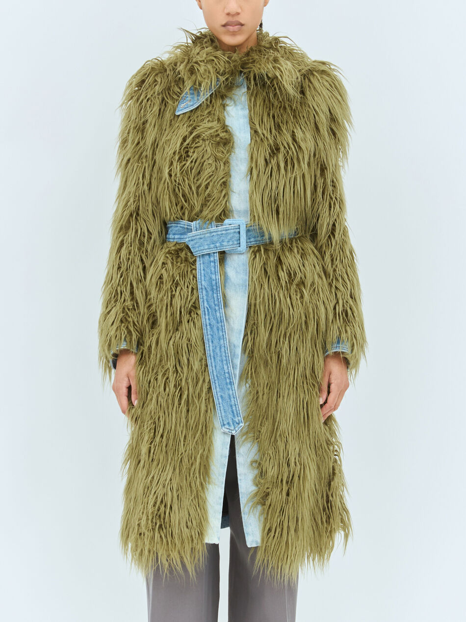 Faux Fur And Denim Coat