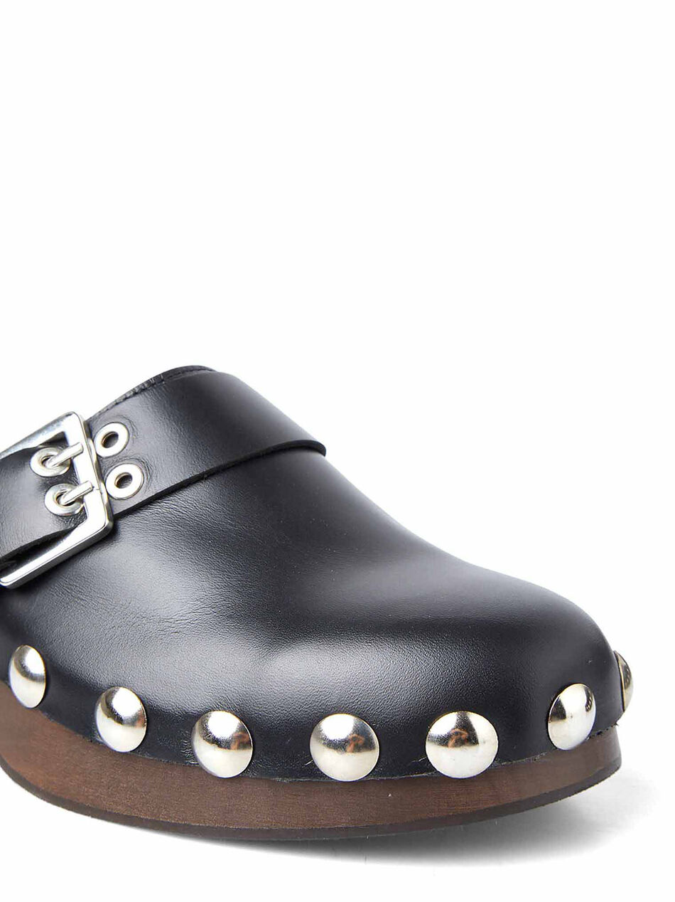 Studded Black Leather Clogs
