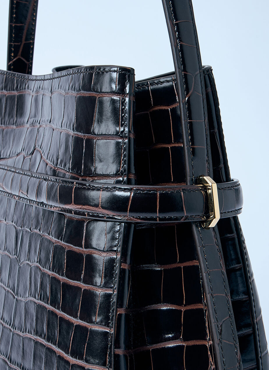 Croc-Embossed Leather Bucket Bag