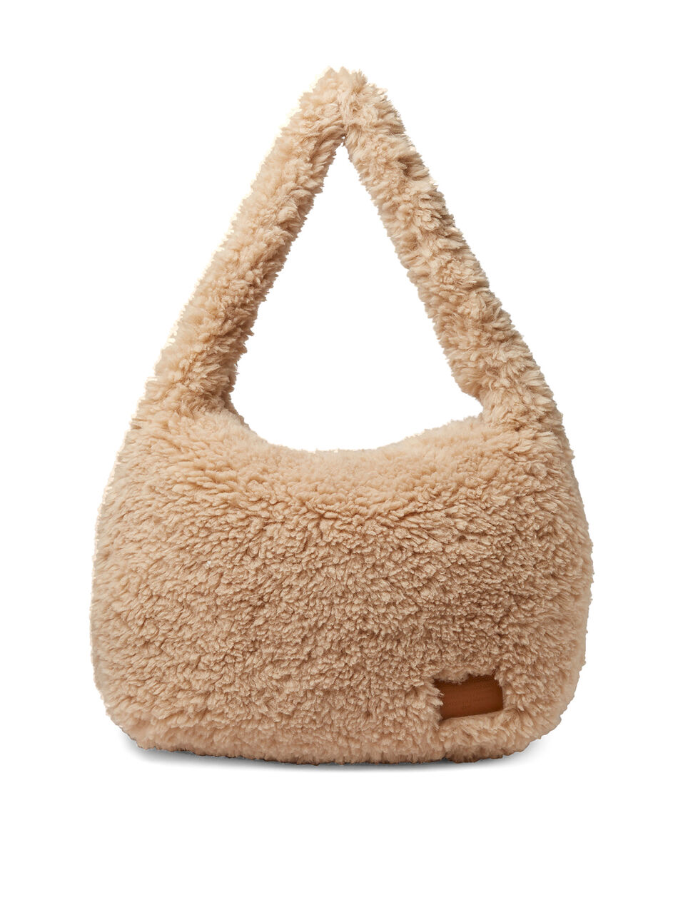 Cross Faux Fur Shoulder Bag in Beige