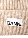 GANNI Logo Patch Ribbed Beanie Hat in Beige Beige flgan0250049san