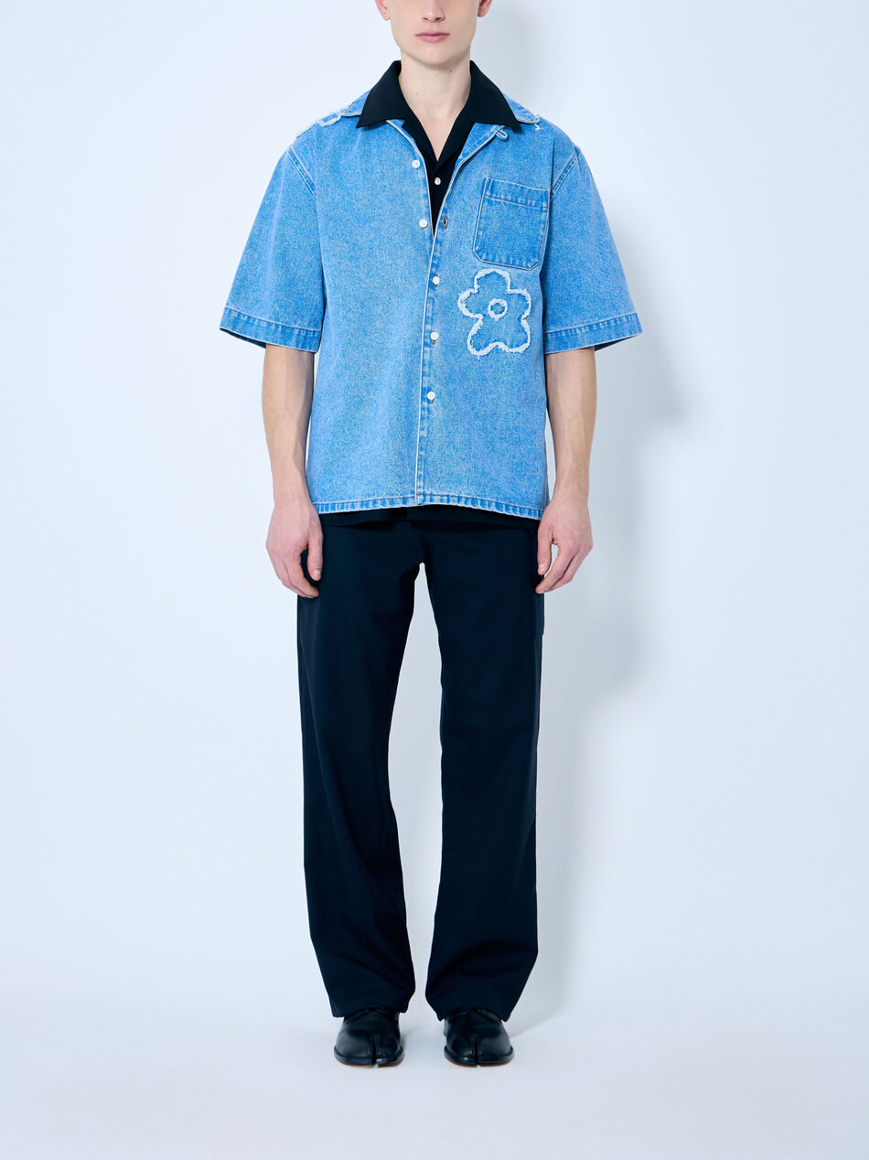Denim Shirt With Flower Motif