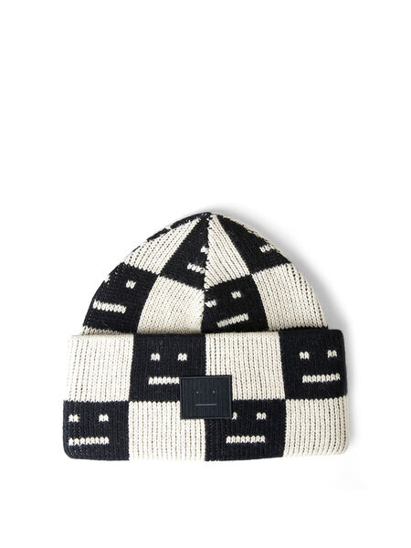 Face Patch Beanie Hat in Black