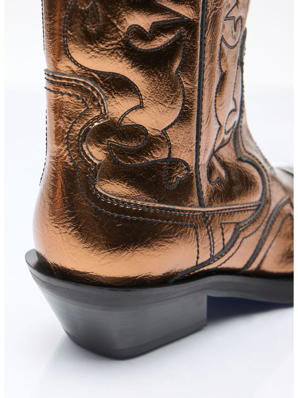 Mid Shaft Embroidered Metallic Western Boots