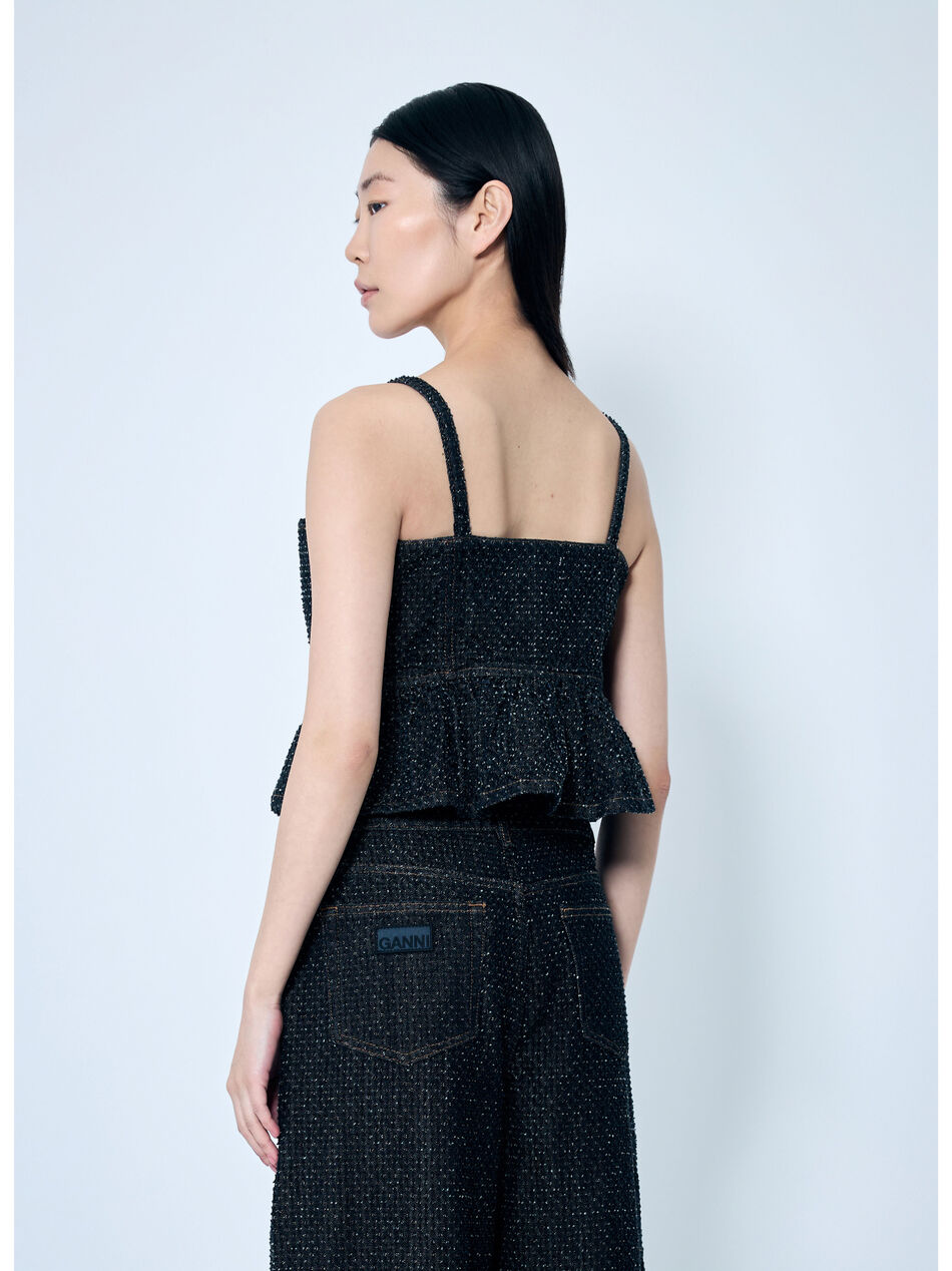 Fluffy Denim Strap Top