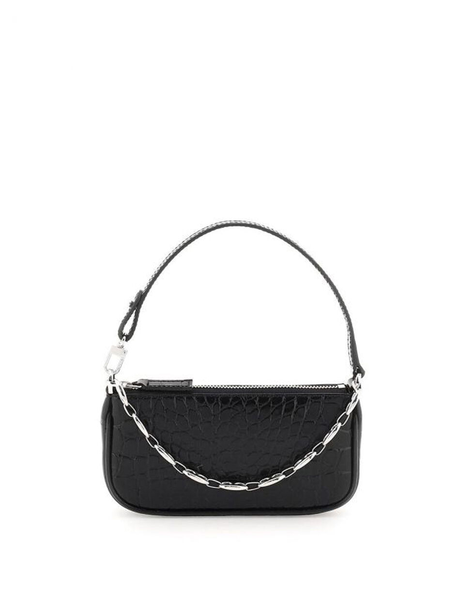 Croco Rachel Mini Shoulder Bag in Black