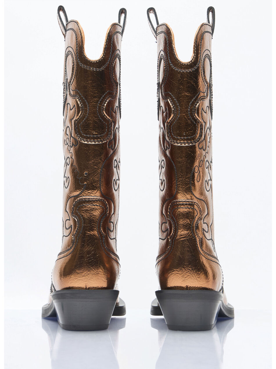 Mid Shaft Embroidered Metallic Western Boots