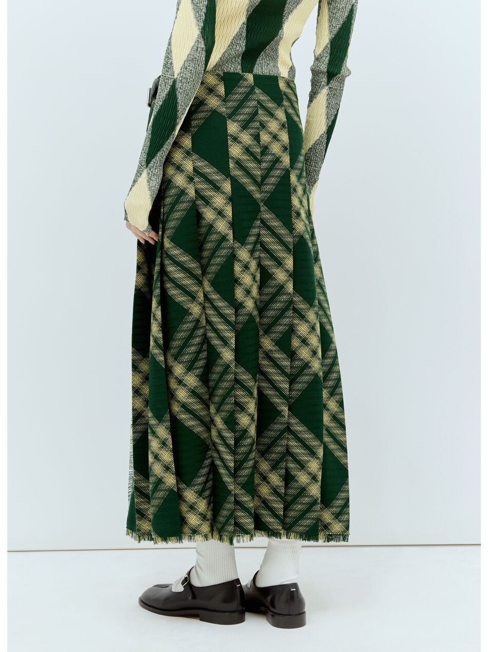 Wool Check Midi Skirt