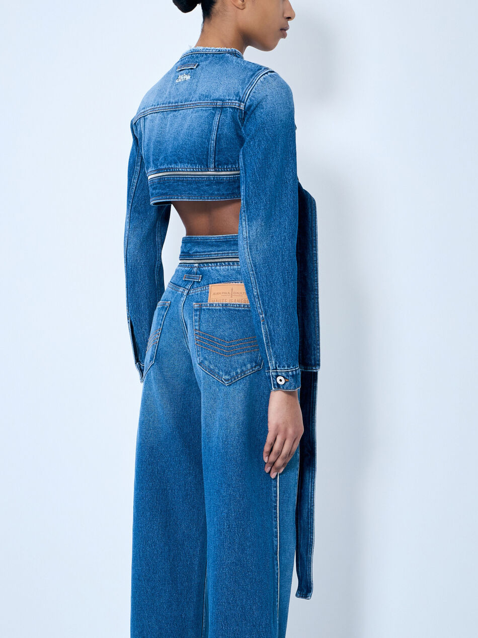 Crop Denim Jacket With Zip-Belt