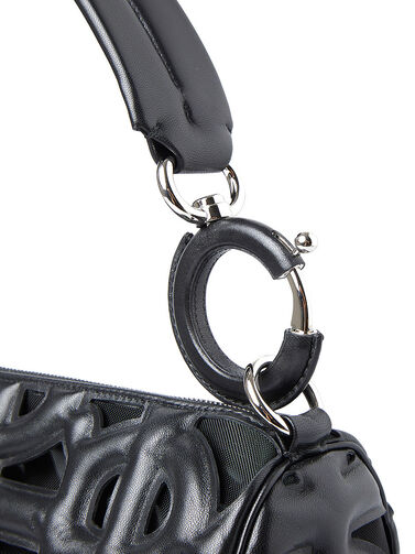 BURBERRY RHOMBI MINI HOBO BAG  Black Burberry Leather Handbag