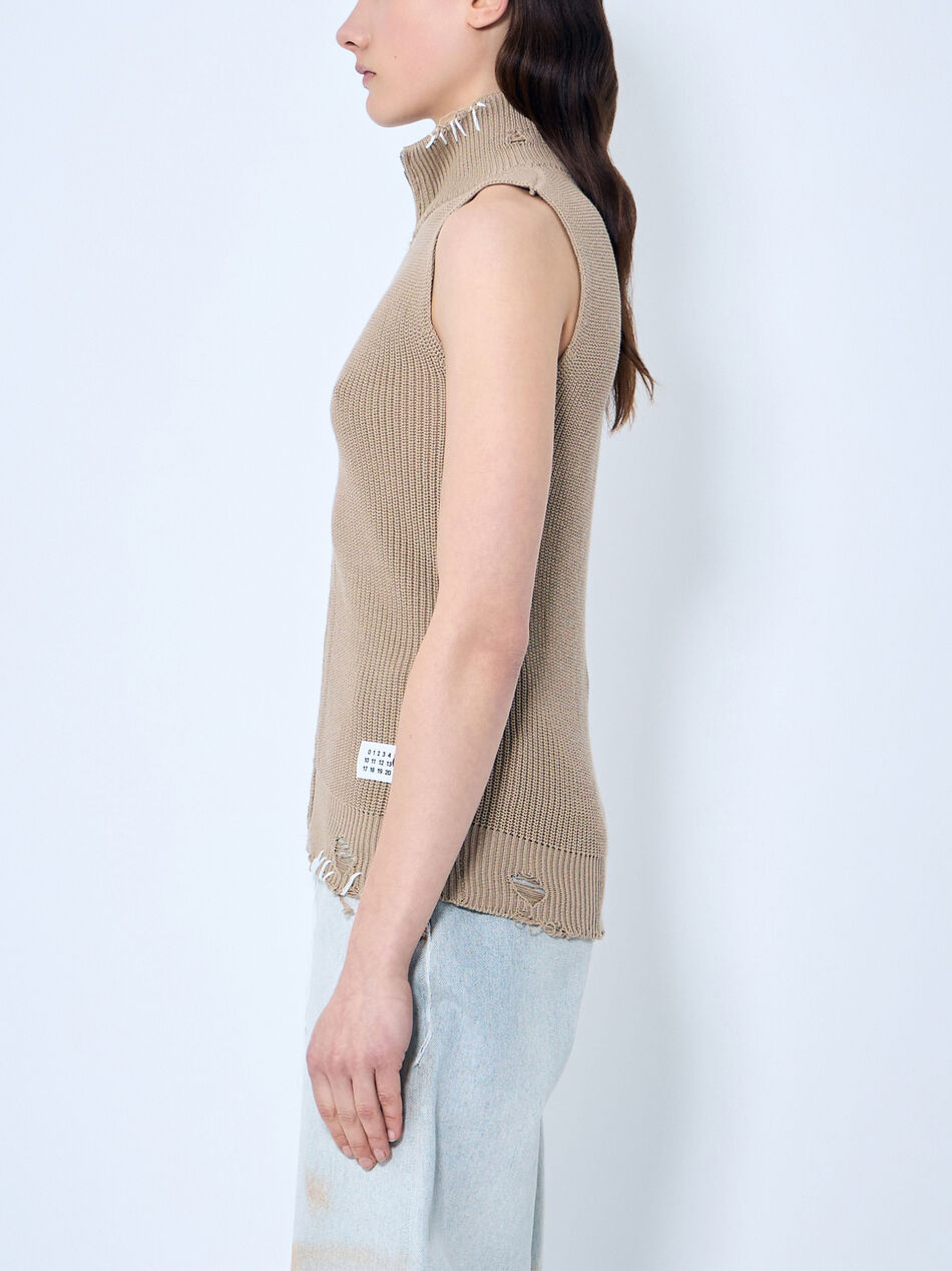 Distressed Zip-Up Knit Vest