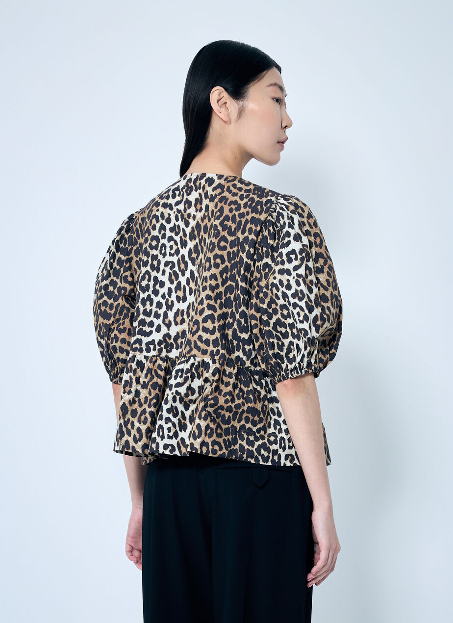Leopard Poplin Peplum Blouse