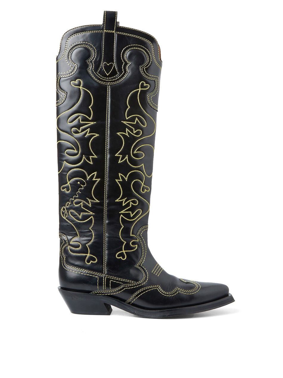Knee High Embroidered Western Boot Black/Yellow
