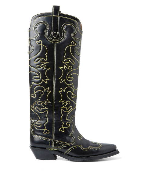 Knee High Embroidered Western Boot Black/Yellow