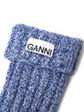 GANNI Logo Patch Ribbed Wrist Warmers Blue flgan0250054blu