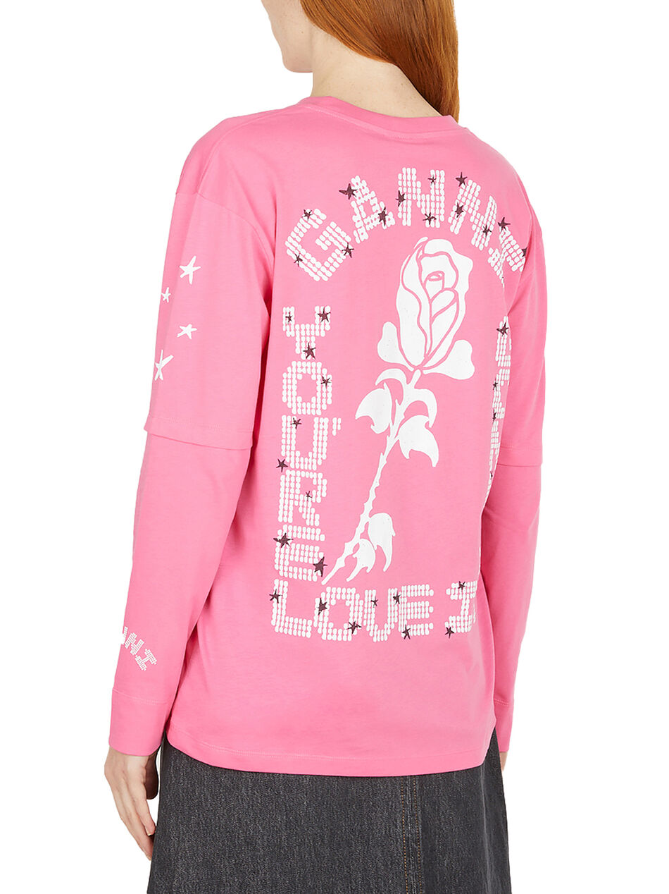 Light Jersey Layered Long Sleeve T-shirt Shocking Pink