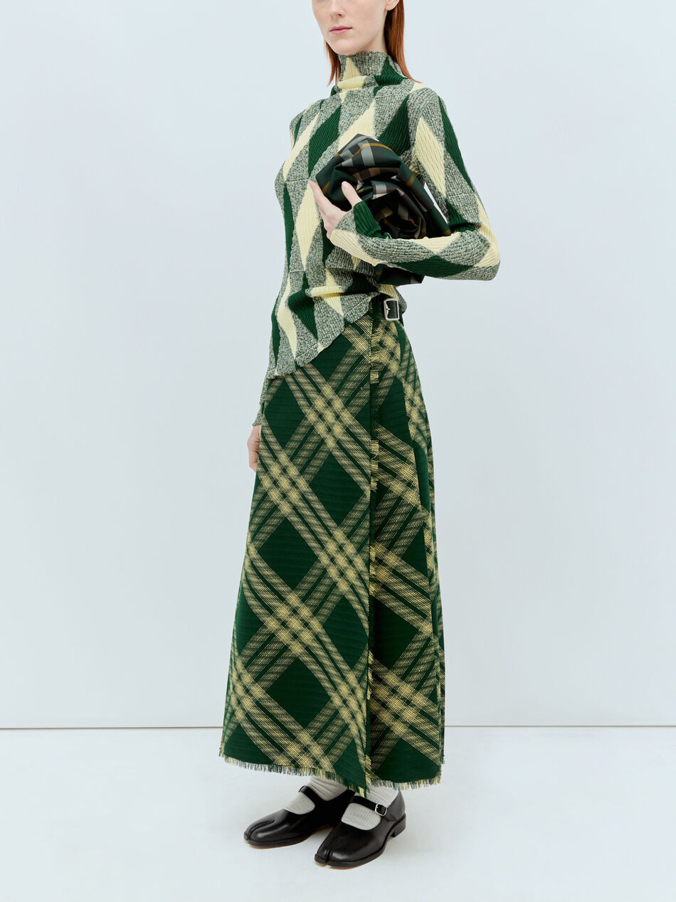 Wool Check Midi Skirt