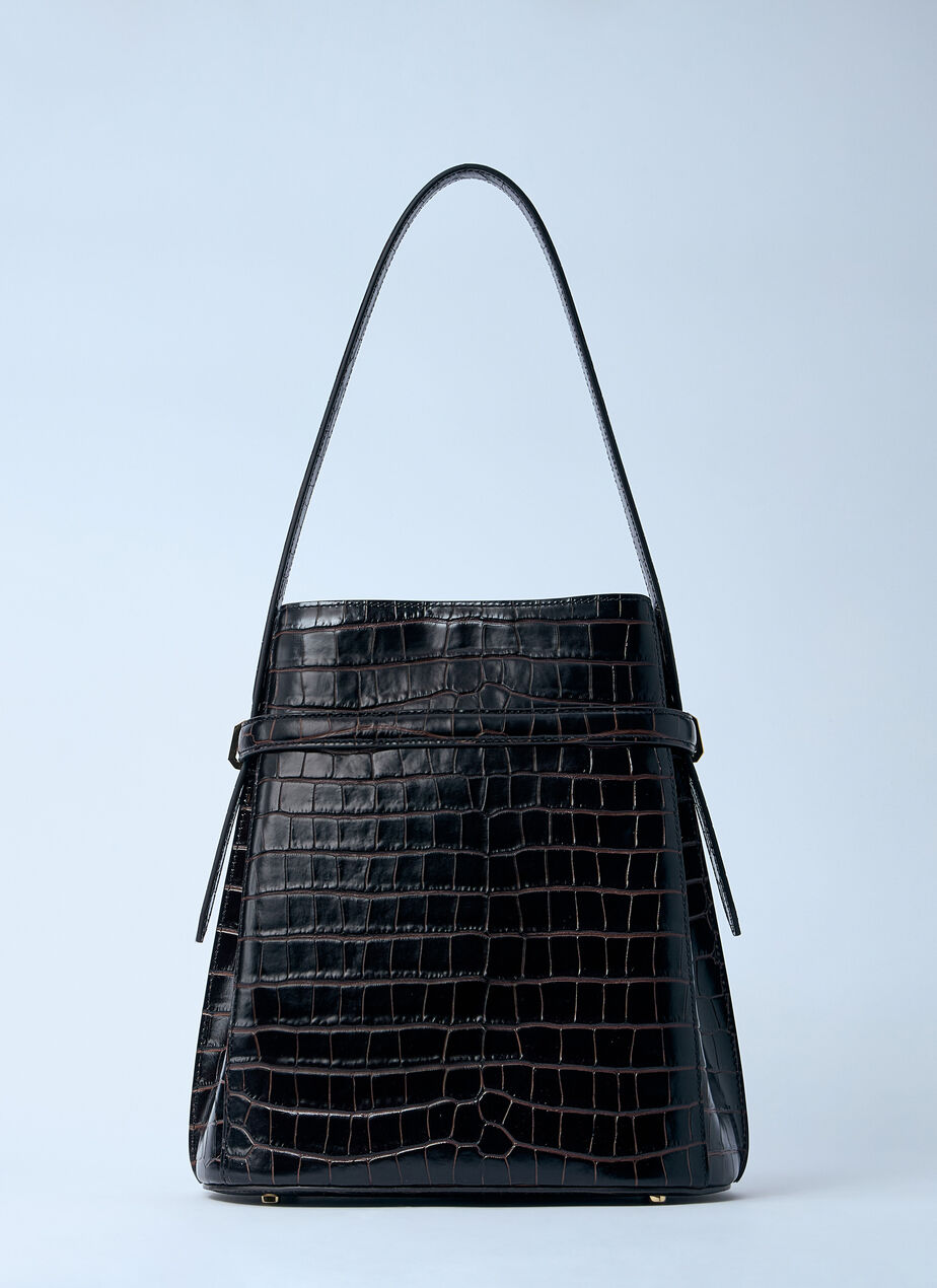 Croc-Embossed Leather Bucket Bag