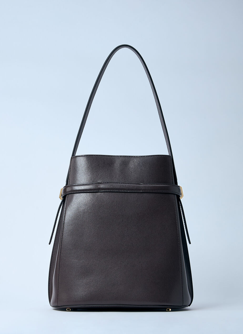 Belted Leather Bucket Bag