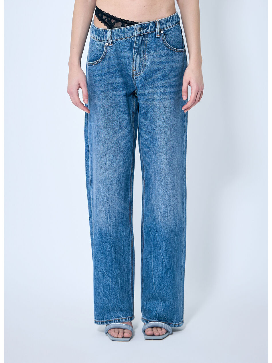 Dip-Side Jeans With Exposed Lace Underwear