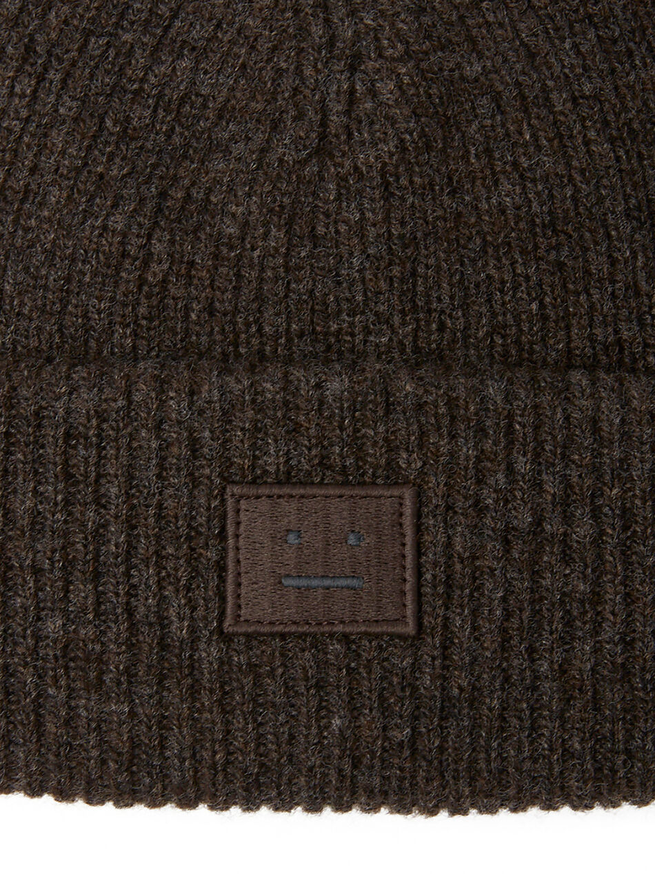 Face Patch Beanie Hat in Brown
