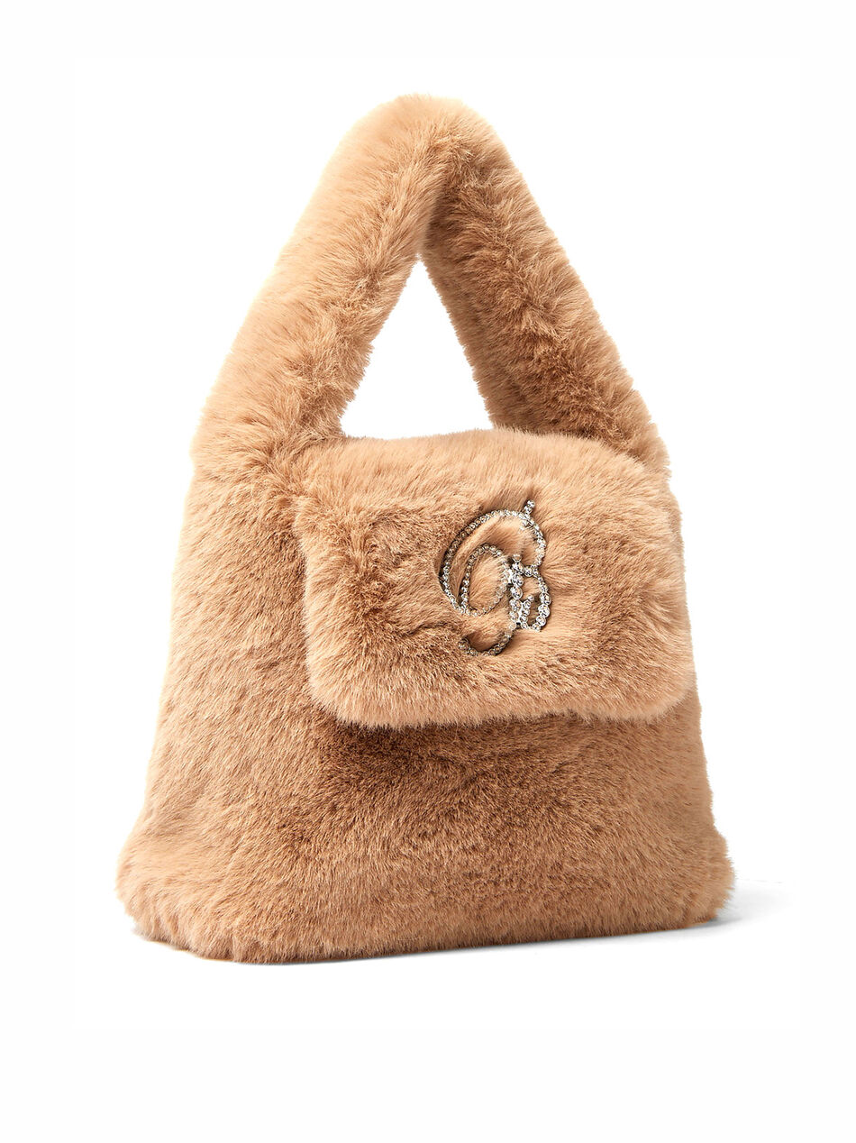 Eco Faux Fur Handbag in Beige
