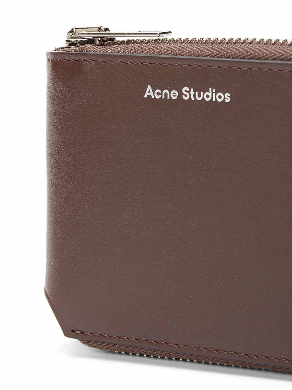 Leather Compact Zip Wallet in Brown