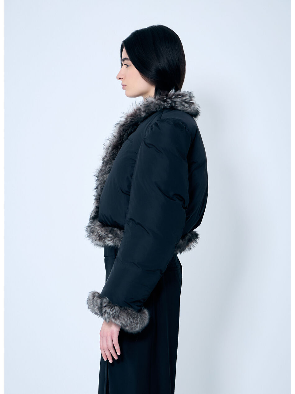 Puffer Jacket With Shearling Trims