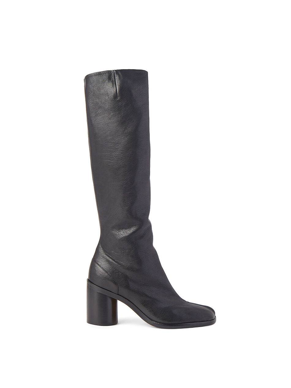 High-Knee Tabi Boots in Black Leather