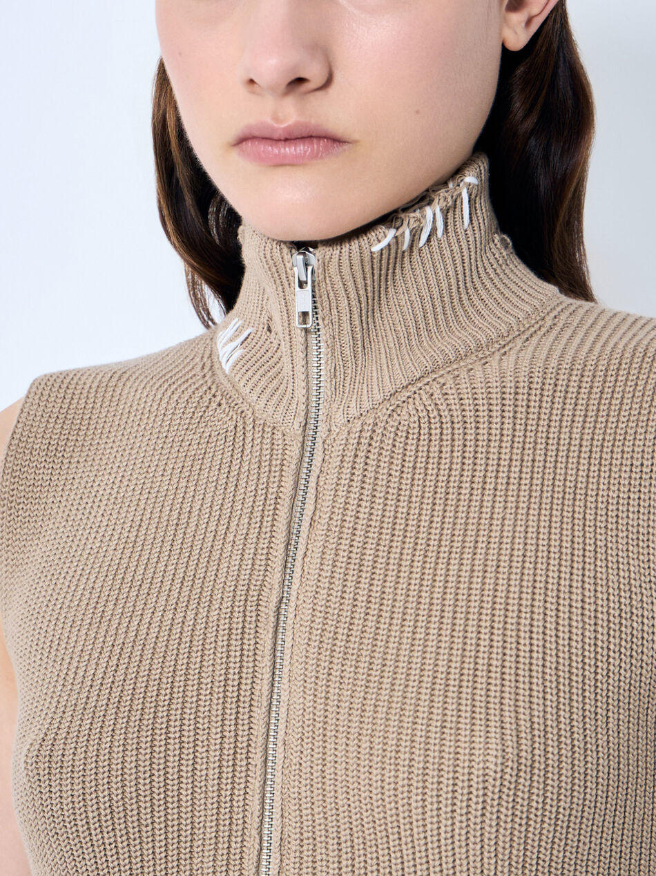 Distressed Zip-Up Knit Vest