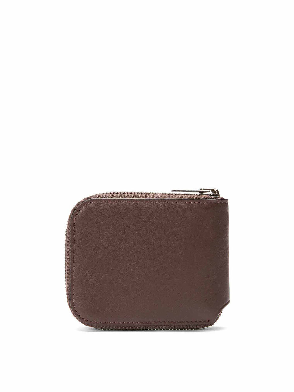 Leather Compact Zip Wallet in Brown