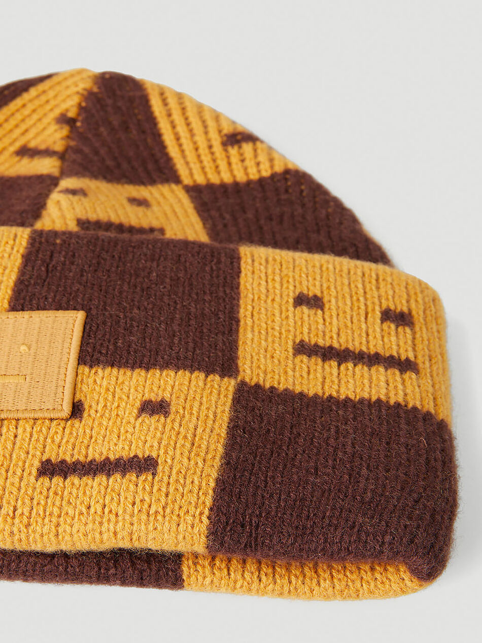 Face Patch Beanie Hat in Orange